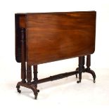 Victorian mahogany drop leaf Sutherland tea table, raised on turned supports, 89cm wide with flaps