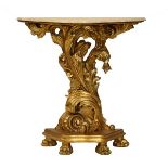 Reproduction rococo design gilt finish console table with simulated marble top, 78cm wide