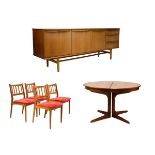 Modern Design - 1960's period teak sideboard fitted three cupboard doors and three drawers on turned