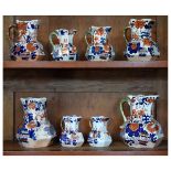 Eight assorted 19th Century Masons Patent Ironstone China 'Hydra' jugs, each of octagonal form (8)