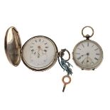 Georgian silver full hunter-cased pocket watch, white enamel convex Roman dial with overlapping