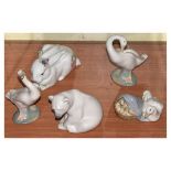 Five Lladro figures - Rabbit, Polar Bear, and Geese