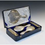 George V six piece silver backed dressing table set, Chester 1927/Birmingham 1918, cased