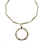 Yellow metal fancy-link necklace with glazed circular portrait locket, 11.8g gross approx