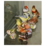 Royal Worcester birds - Hedge Sparrow 333, Great Tit 3335, Robin 3197, Wood Warbler 3200, Gold Crest