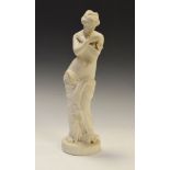 Parian ware figure of a classical maiden with butterfly, on circular plinth, the rear of plinth