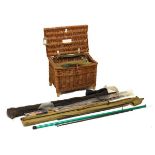 Wicker fishing creel, landing net etc