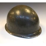 Post World War II Belgian Army steel Military helmet with interior shell liner, with flag of Belgium