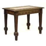 Late 19th/early 20th Century oak heavily carved rectangular table, fitted faux drawer handles,
