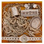 Assorted silver, white metal and other dress jewellery to include; ingot pendant, chains etc
