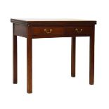 19th Century mahogany rectangular fold over top tea table fitted two short drawers raised on