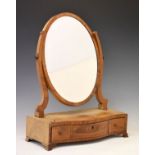 George III mahogany and string inlaid serpentine front box base dressing table mirror, 44cm wide