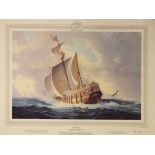 W.H. (Bill) Bishop - Signed print - 'Matthew, John Cabot's ship nearing the coast of Newfoundland on
