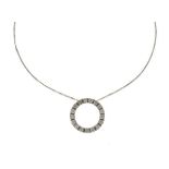 White gold and diamond-set pendant of hoop design, stamped 9ct, together with a fine chain, 2.3g