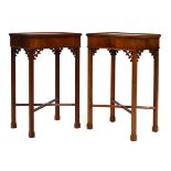 Pair of Brights of Nettlebed reproduction mahogany urn stands with slide, raised on square chamfered