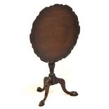 Reproduction mahogany snap top tripod table, 59cm diameter