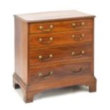 19th Century mahogany, crossbanded and boxwood inlaid chest of four drawers fitted lacquered brass