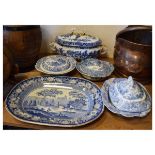 19th Century blue and white transfer printed meat plate depicting English pastural scene, the
