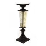 Late 19th/early 20th Century ebonised pedestal having engraved mirror glass panels on a square foot,