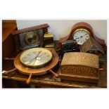 Group of six assorted clocks to include; 'Westclox' reproduction ships clock, together with a