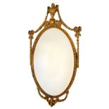 Reproduction Neo-classical style oval gilt framed mirror, 103cm high