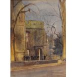 Mabel Spurrier (early 20th Century) - Watercolour - 'Eton College', students exiting the chapel,