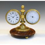 Early 20th Century brass desk compendium or weather-station, with white Roman dial and timepiece