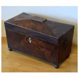 Regency mahogany sarcophagus tea caddy enclosing two rectangular cannisters, 30.5cm wide