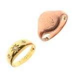 18ct gold and three-stone diamond ring set three 'Gypsy'-set stones, Chester 1901, size L,