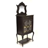 Late 19th/early 20th Century ebonised beech mirror display cabinet, 63cm wide