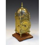 20th Century reproduction brass 'Lantern Clock' with engraved Roman dial and two-train movement, the