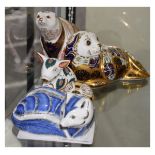 Five Royal Crown Derby animal paperweights