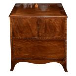 George III mahogany and string inlaid night stand fitted three doors, 59cm wide