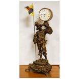 Late 19th/early 20th Century bronzed spelter figural mantel clock, Roman dial with drum head