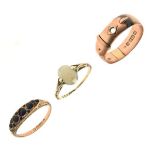 Two 9ct gold dress rings, one set with oval opal cabochon, the other designed as a belt, together
