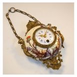 Late 19th Century Continental gilt metal-mounted ceramic timepiece, the 2.25-inch white-enamel