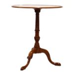 19th Century mahogany and string inlaid oval dish top tripod table on turned barley twist column and