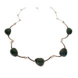 Silver necklace set five assorted green 'boulders'