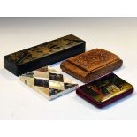 20th Century Russian lacquered papier-mâché visiting-card wallet or purse, together with a 19th