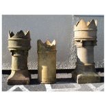 Three various crown chimney pots, the tallest 90cm high