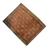 Early to mid 20th Century Middle Eastern rug, the tightly knotted red field with dense floral and