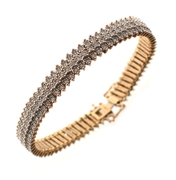 9ct gold and diamond flexible bracelet set over 200 small diamond brilliants, 18.1g gross approx