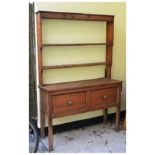 Pine dresser, the base fitted two drawers with open shelves above, 121cm wide