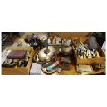 Assorted plated wares to include; hot water jugs, cigarette cases, entrée dishes, loose flatware etc
