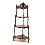 Victorian rosewood four tier graduated what-not, 126cm high