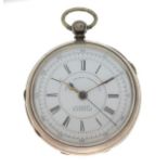Late Victorian silver-cased Centre Seconds Chronograph pocket watch, H. Samuel, 97 Market St.