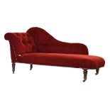Late Victorian chaise longue upholstered in button back burgundy coloured fabric