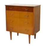 Modern Design - 1960's period mahogany chest of four long drawers fitted chrome handles, 77.5cm wide