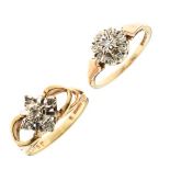 Two 9ct gold and diamond cluster rings, sizes M½ and N½ respectively, 5.8g gross approx (2)