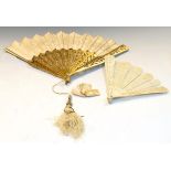 Mother-of-pearl aide-mémoire with Days of the Week, giltwood and embroidered silk fan